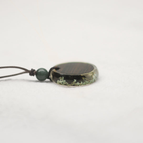 Herbage Wood Resin Unique Pendant Necklace Handmade Couple Jewelry Accessories Women Men gift