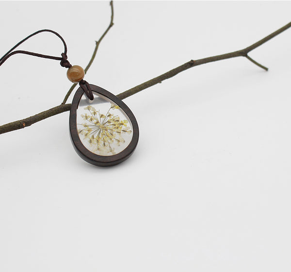 Herbage Wood Resin Unique Pendant Necklace Handmade Jewelry Accessories Gift Women beautiful