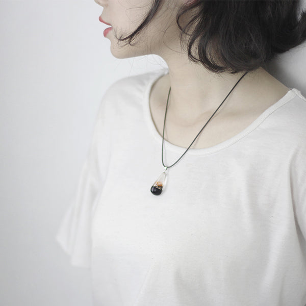 Herbage Wood Resin Unique Pendant Necklace Handmade Jewelry Accessories Women cute