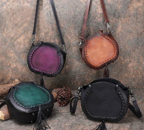 Hobo Leather Womens Fringe Crossbody Bag Purse Circle Bag for Women Beautiful
