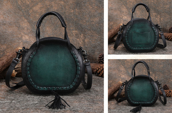 Hobo Leather Womens Fringe Crossbody Bag Purse Circle Bag for Women Chic