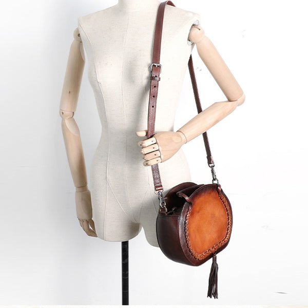 Hobo Leather Womens Fringe Crossbody Bag Purse Circle Bag for Women Genuine Leather