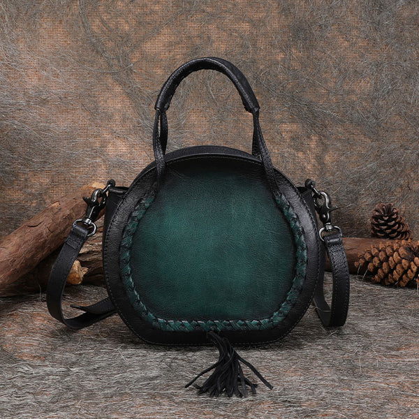 Hobo Leather Womens Fringe Crossbody Bag Purse Green