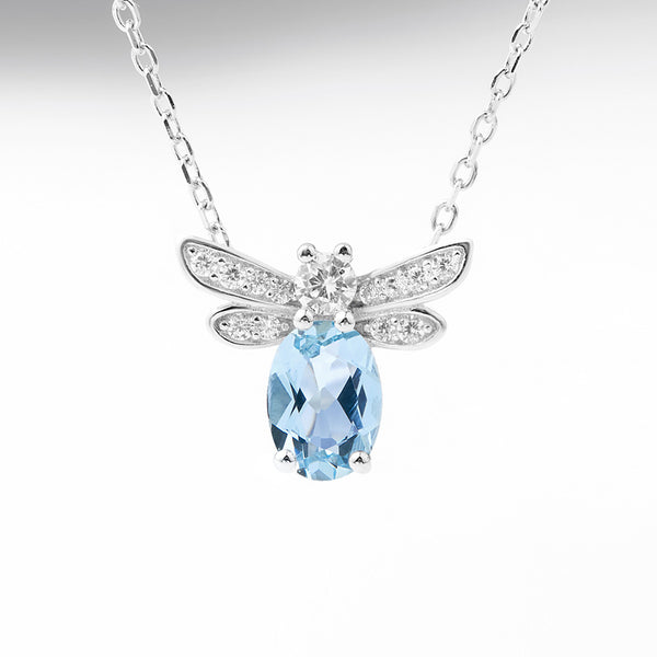 Honeybee Aquamarine Necklace White Gold Plated Silver Aquamarine Pendant Necklace Accessories