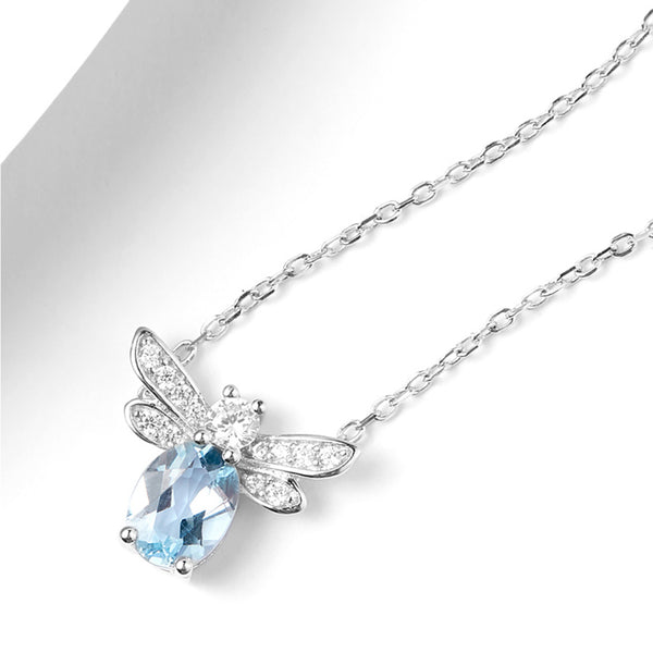 Honeybee Aquamarine Necklace White Gold Plated Silver Aquamarine Pendant Necklace Aesthetic
