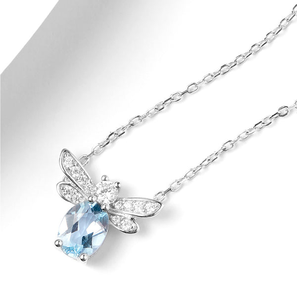 Honeybee Aquamarine Necklace White Gold Plated Silver Aquamarine Pendant Necklace