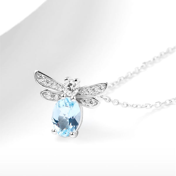 Honeybee Aquamarine Necklace White Gold Plated Silver Aquamarine Pendant Necklace Beautiful