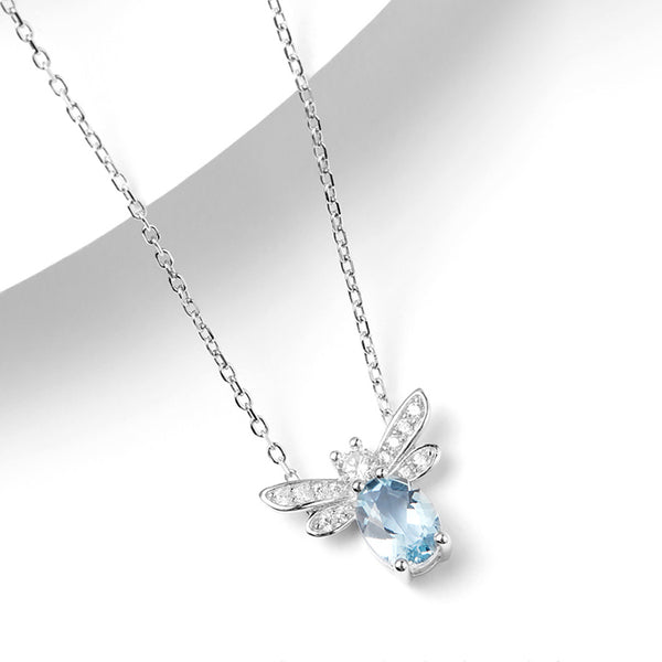 Honeybee Aquamarine Necklace White Gold Plated Silver Aquamarine Pendant Necklace Chic
