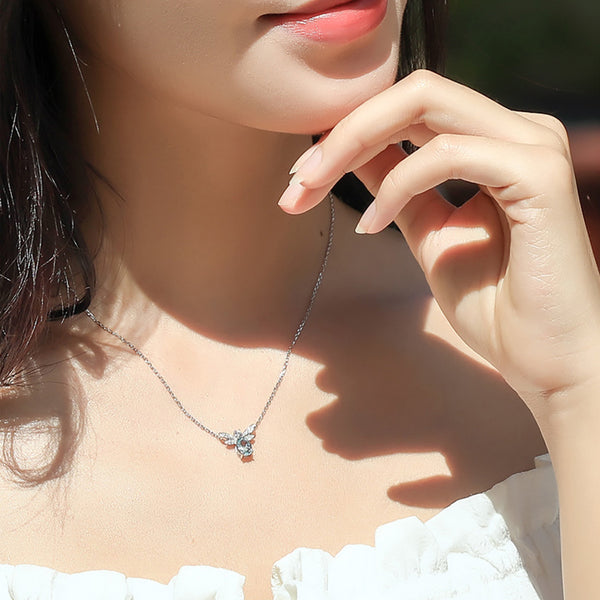 Honeybee Aquamarine Necklace White Gold Plated Silver Aquamarine Pendant Necklace Unique