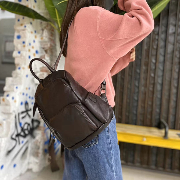 Ladies Anti Theft Leather Backpack Purse With Headphone Cable Hole Rucksack for Women Funky