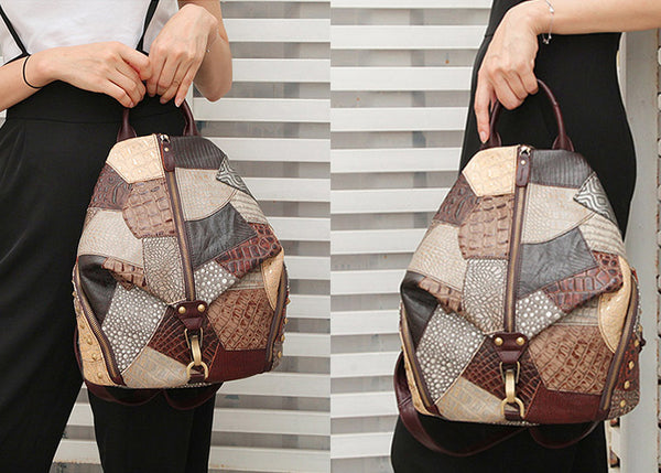 Ladies Boho Leather Backpack Purse Bags Small Rucksack For Women Fashion