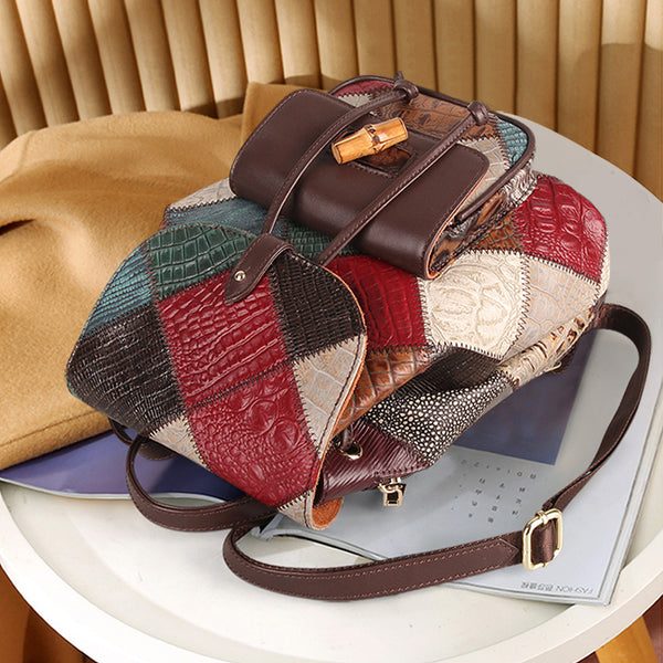 Ladies Boho Leather Drawstring Backpack Purse Leather Rucksack For Women Beautiful