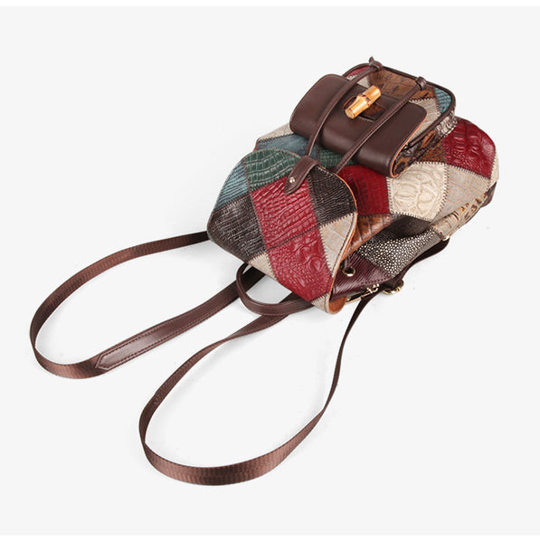 Ladies Boho Leather Drawstring Backpack Purse Leather Rucksack For Women Casual