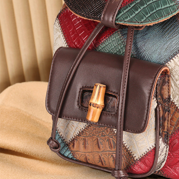 Ladies Boho Leather Drawstring Backpack Purse Leather Rucksack For Women Cool
