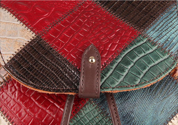 Ladies Boho Leather Drawstring Backpack Purse Leather Rucksack For Women Handmade