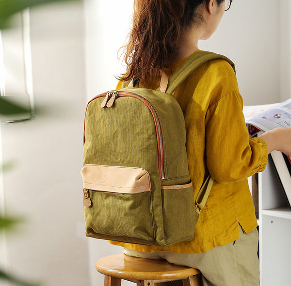 Ladies Canvas And Leather Backpack Small Rucksack Aesthetic