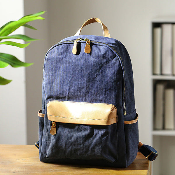 Ladies Canvas And Leather Backpack Small Rucksack Casual
