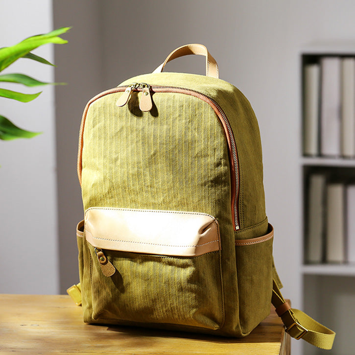 Ladies Canvas And Leather Backpack Small Rucksack Designer