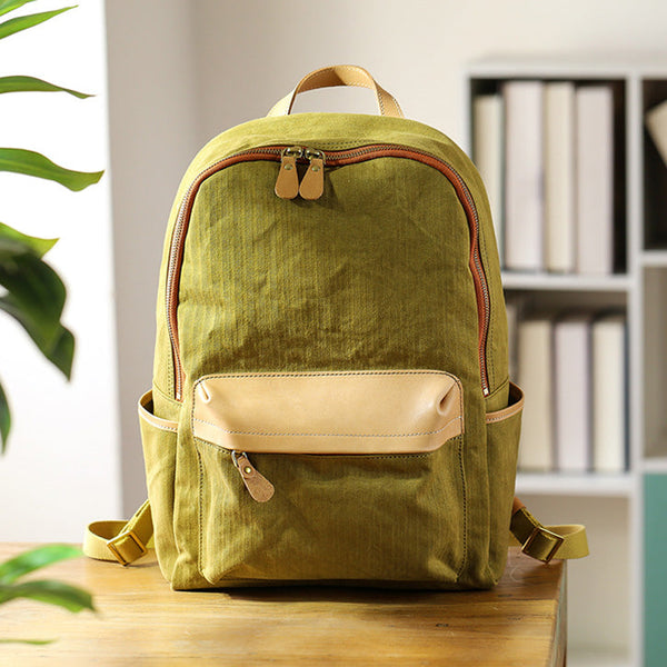 Ladies Canvas And Leather Backpack Small Rucksack Durable