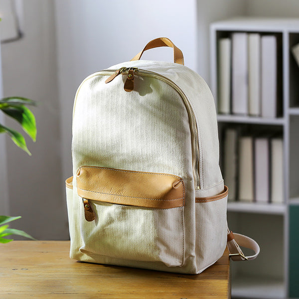 Ladies Canvas And Leather Backpack Small Rucksack Fashion