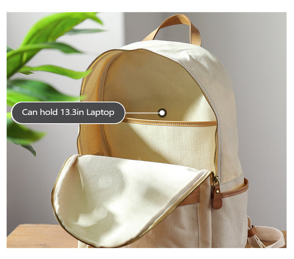 Ladies Canvas And Leather Backpack Small Rucksack Inside