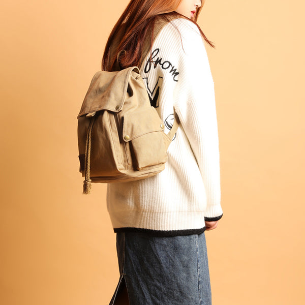 Ladies Canvas Drawstring Backpack Purse Travel Backpack Rucksack For Women Affordable