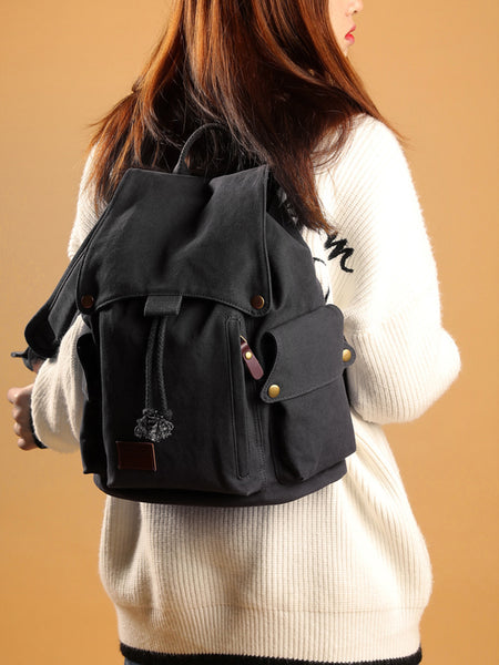 Ladies Canvas Drawstring Backpack Purse Travel Backpack Rucksack For Women