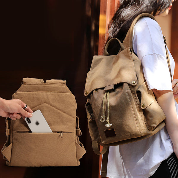 Ladies Canvas Drawstring Backpack Purse Travel Backpack Rucksack For Women Chic