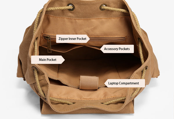 Ladies Canvas Drawstring Backpack Purse Travel Backpack Rucksack For Women Inside