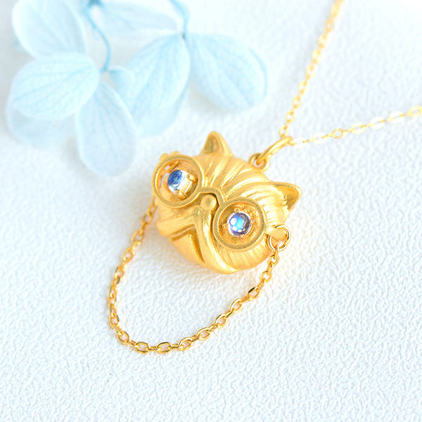 Ladies Cat Shaped Gold Plated Sterling Silver Moonstone Pendant Necklace For Women Accessories