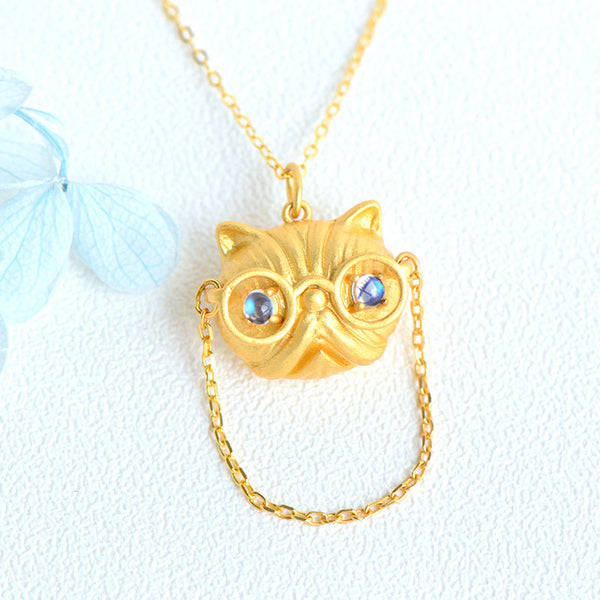 Ladies Cat Shaped Gold Plated Sterling Silver Moonstone Pendant Necklace For Women Beautiful