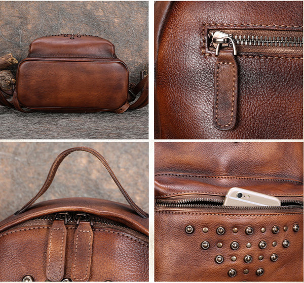 Ladies Designer Rivet Leather Backpack Bag Purse Cool Backpacks for Women Details