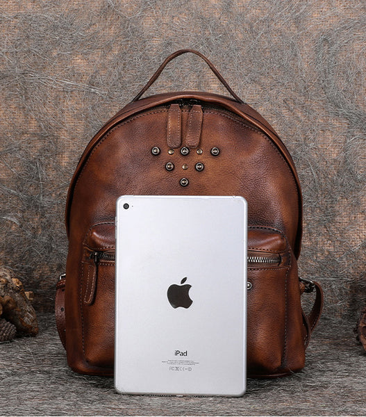 Ladies Designer Rivet Leather Backpack Bag Purse Cool Backpacks for Women Handmade