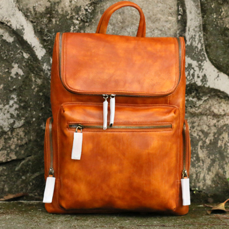 Ladies Large Leather Backpacks With Laptop Compartment Square Leather Backpack Purse For Women Brown