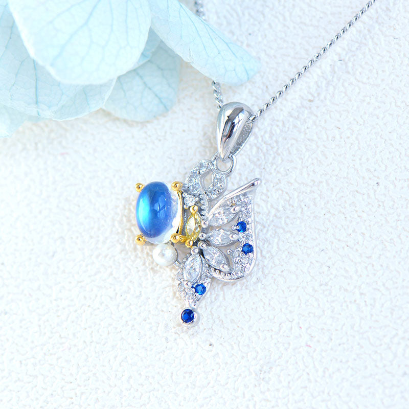 Ladies Gold Plated Silver Butterfly Moonstone Pendant Necklace For Women Affordable