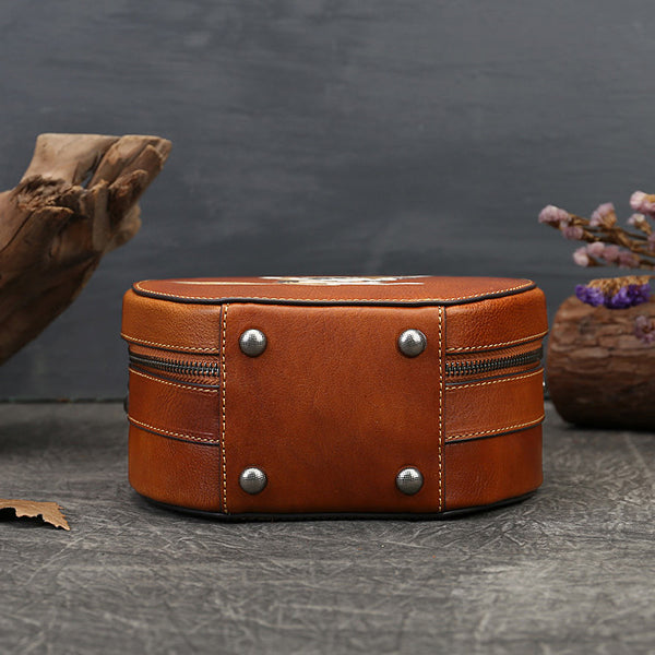 Ladies Leather Circle Bag With Hand-drawn Squirrel Side Bags For Women Affordable