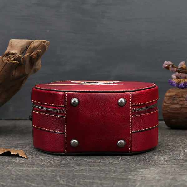 Ladies Leather Circle Bag With Hand-drawn Squirrel Side Bags For Women Details