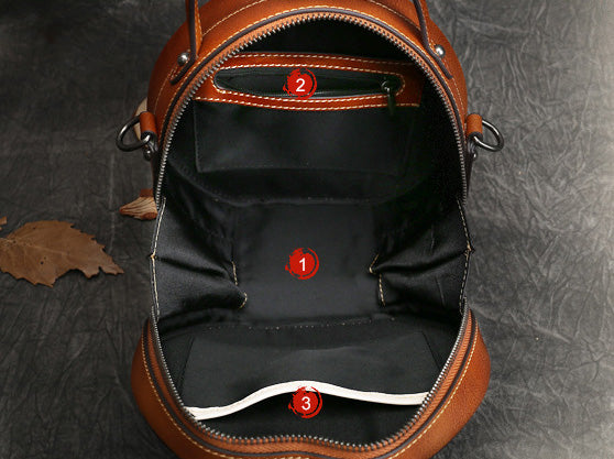 Ladies Leather Circle Bag With Hand-drawn Squirrel Side Bags For Women Inside