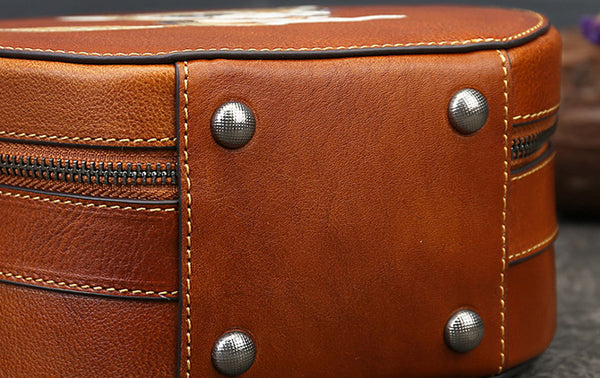 Ladies Leather Circle Bag With Hand-drawn Squirrel Side Bags For Women Stylish