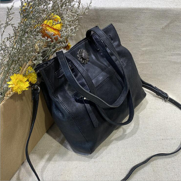 Ladies Leather Over The Shoulder Tote Bag Purse Handbags For Women Black