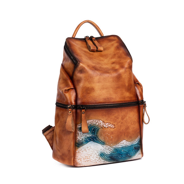 Ladies Leather Rucksack Brown Leather Backpack Bag For Women Cowhide