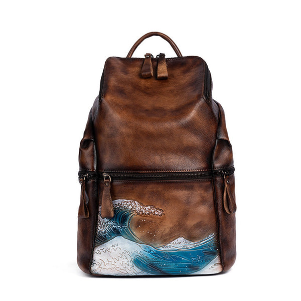 Ladies Vintage Leather Backpack Bag Black Rucksack For Women