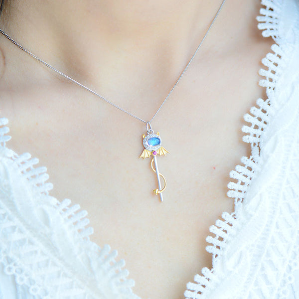 Ladies Little Devil Shaped Silver Moonstone Pendant Necklace June Birthstone Pendant Necklace Beautiful