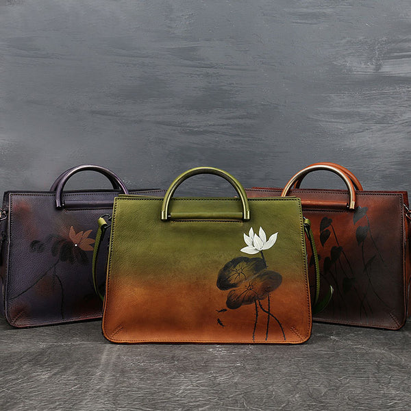 Ladies Lotus Brush OFF Leather Handbags Cross Shoulder Bag For Women Accessories