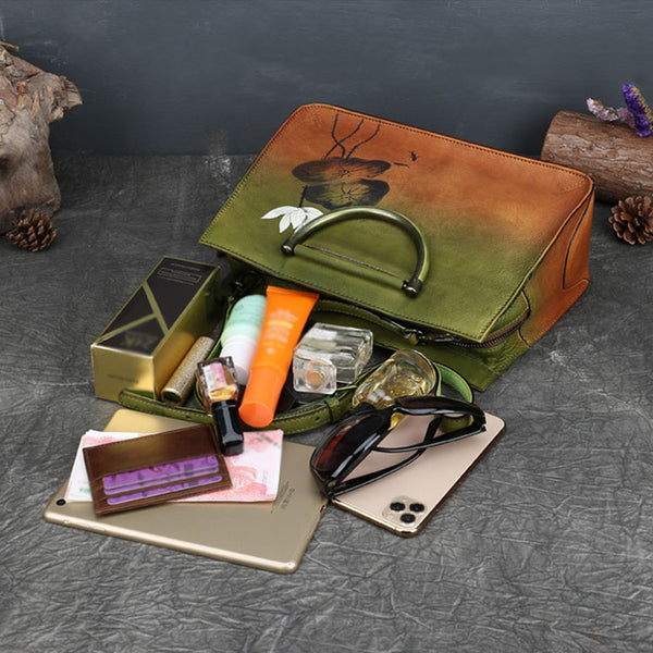 Ladies Lotus Brush OFF Leather Handbags Cross Shoulder Bag For Women Inside