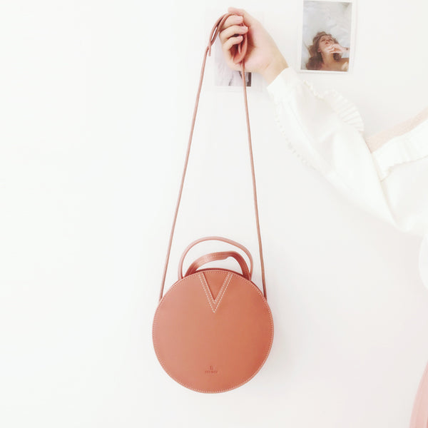 Ladies Pink Leather Crossbody Bags Women Shoulder Bag Circle Bag Accessories