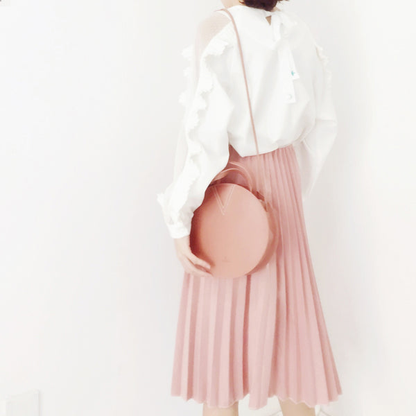 Ladies Pink Leather Crossbody Bags Women Shoulder Bag Circle Bag Details