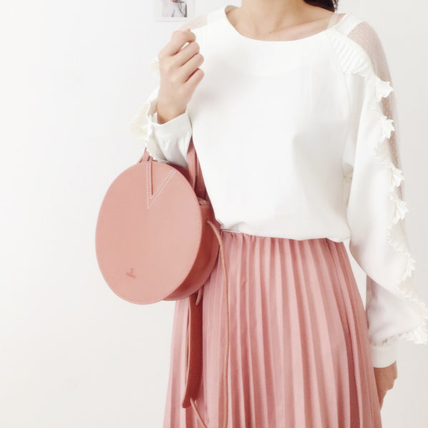 Ladies Pink Leather Crossbody Bags Women Shoulder Bag Circle Bag beautiful