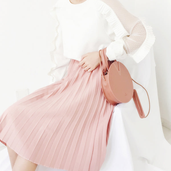 Ladies Pink Leather Crossbody Bags Women Shoulder Bag Circle Bag fashion