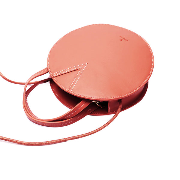 Ladies Pink Leather Crossbody Bags Women Shoulder Bag Circle Bag for women handmade